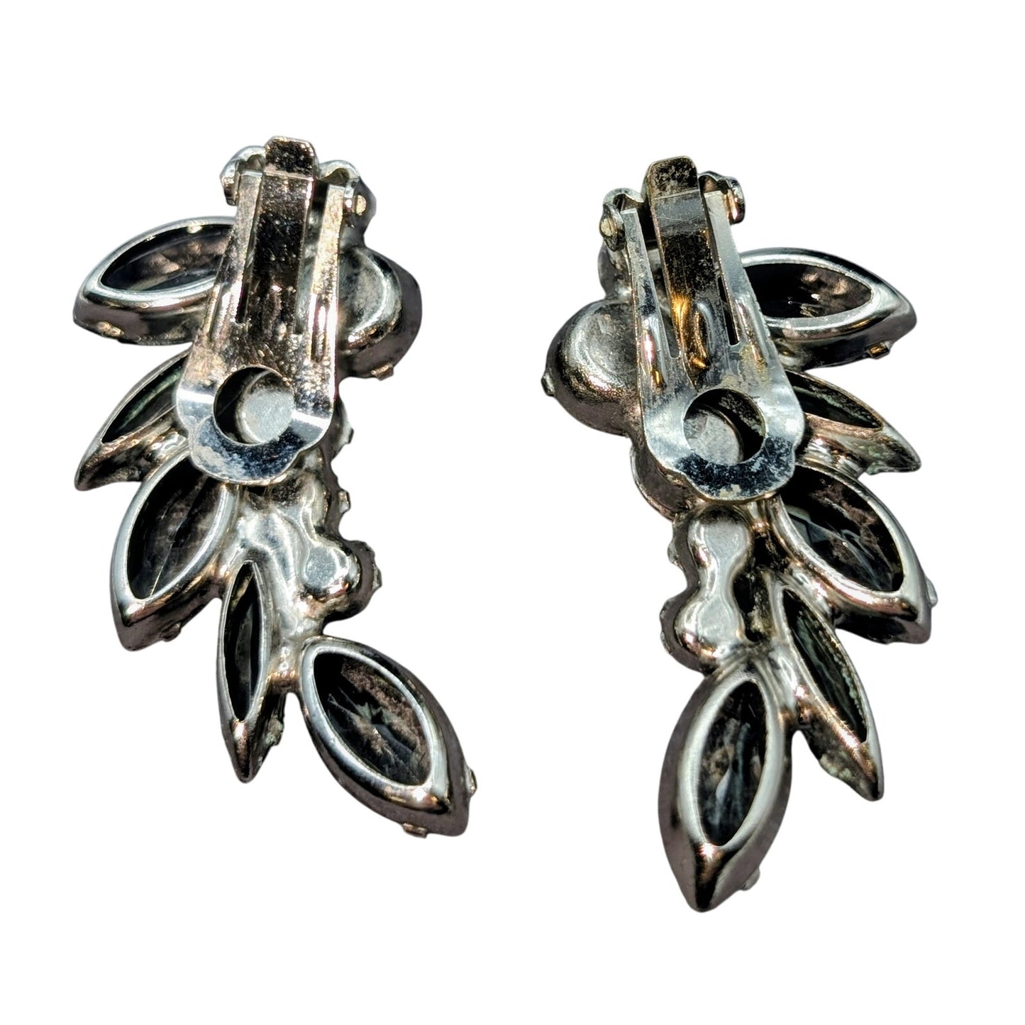VTG Julianna Smoky Gray Marquis & Round Aurora Borealis Rhinestone Clip Earrings