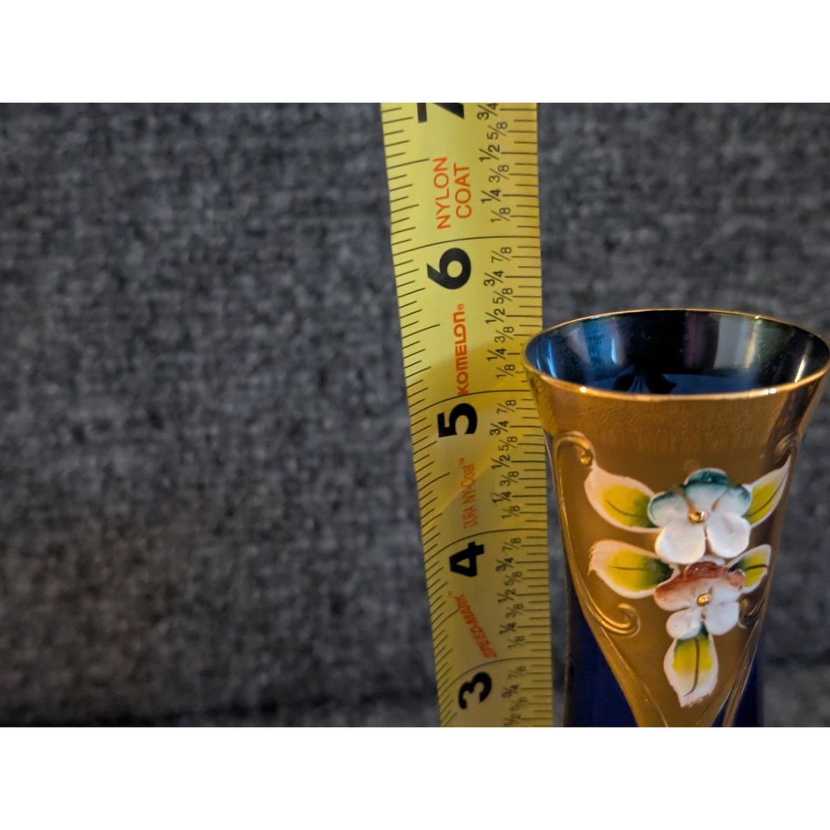 Vtg 50s 2 Cobalt Stem Sherry Glasses Tre Fuochi Murano Italy Venetian Heavy Gilt