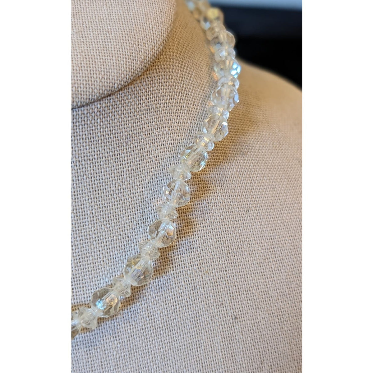 Vintage 12"-15" Crystal Bead Necklace W/ Hook Clasp