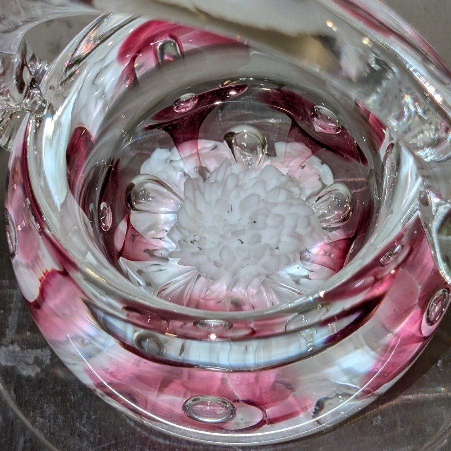 Vintage Signed JOE RICE 96 Hand Blown Art Glass Paperweight Basket