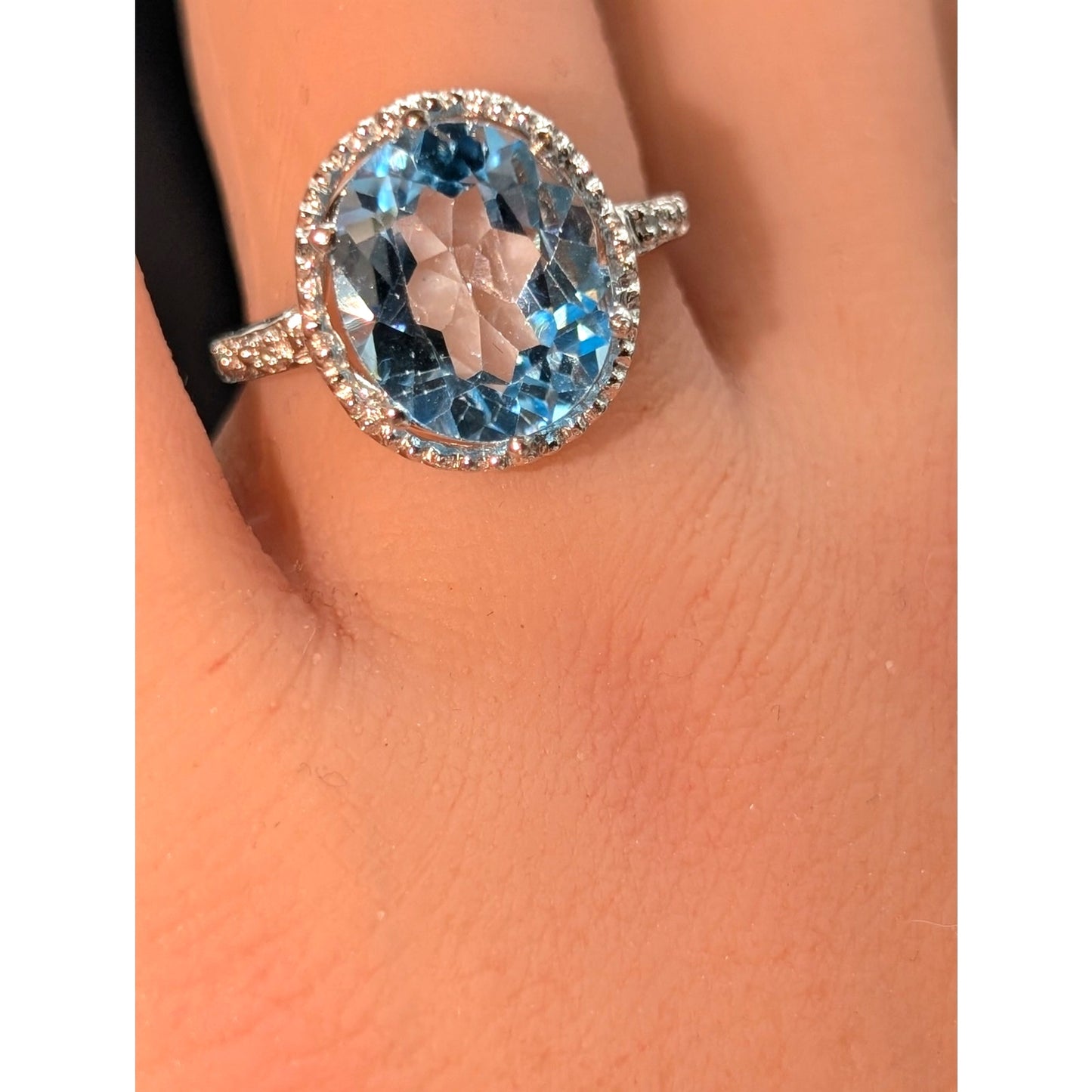 925 Sterling Silver Sky Blue Topaz Diamond Ring Size 8.25