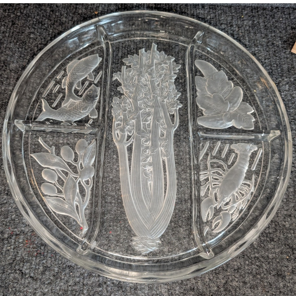 Vintage Indiana Glass Etched Frosted Intaglio Divided 10" Relish Tray