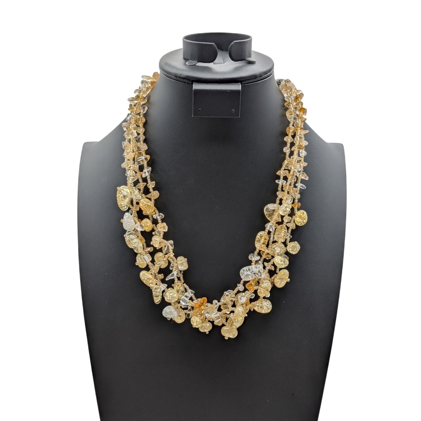 Cookie Lee Sunshiny Golds and Yellows Four Strand Glass Stone Bead Necklace