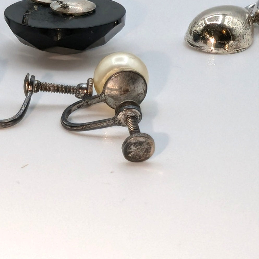 Lot of Four Pair Vintage Sterling Silver Screw Back Earrings Including Forstner