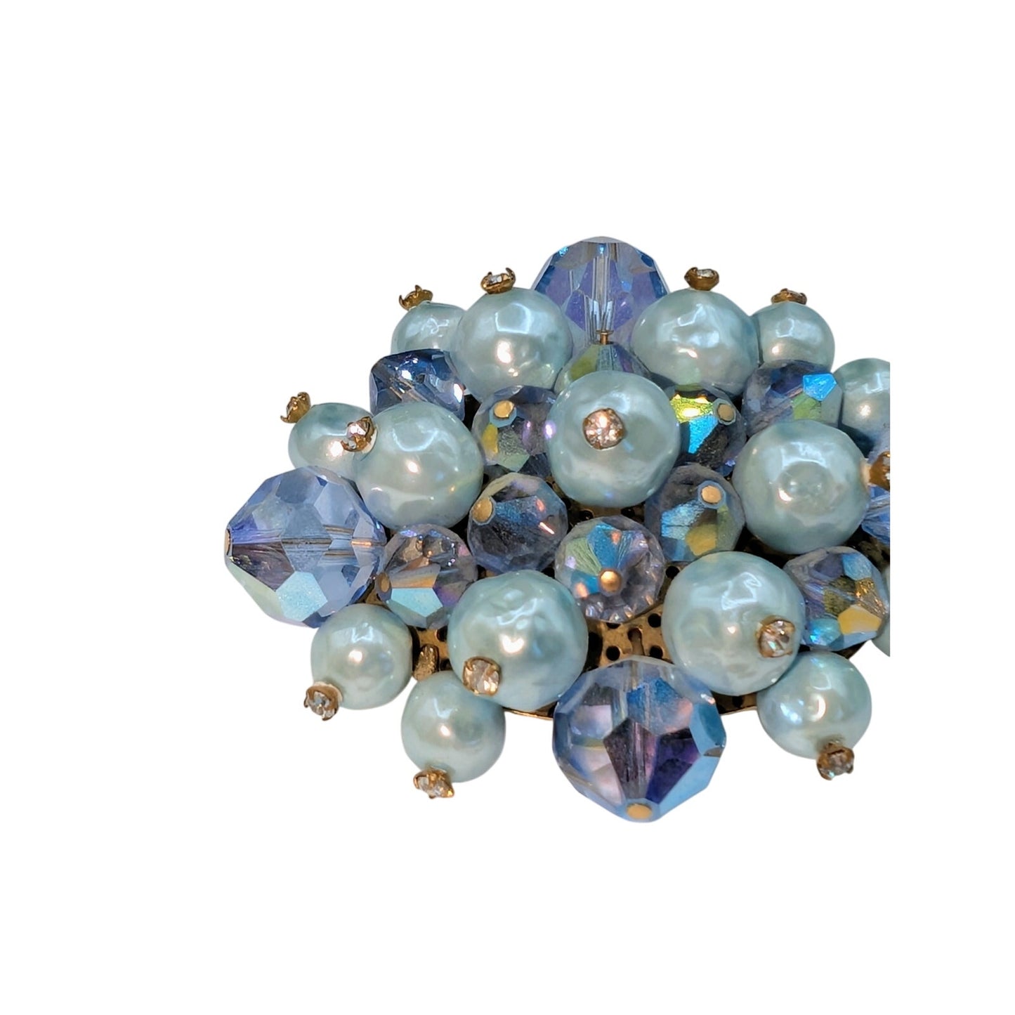 Vintage 1950s Laguna Blue Faux Pearl Rhinestone Crystal Brooch