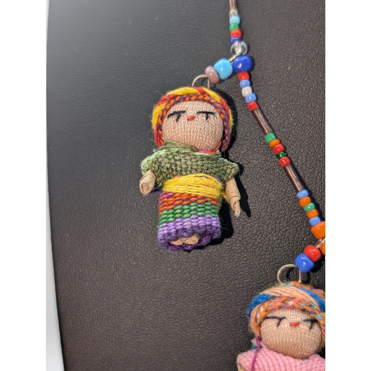 Handcrafted Guatemalan Worry Doll Seed Glass Bead 24.5" Necklace
