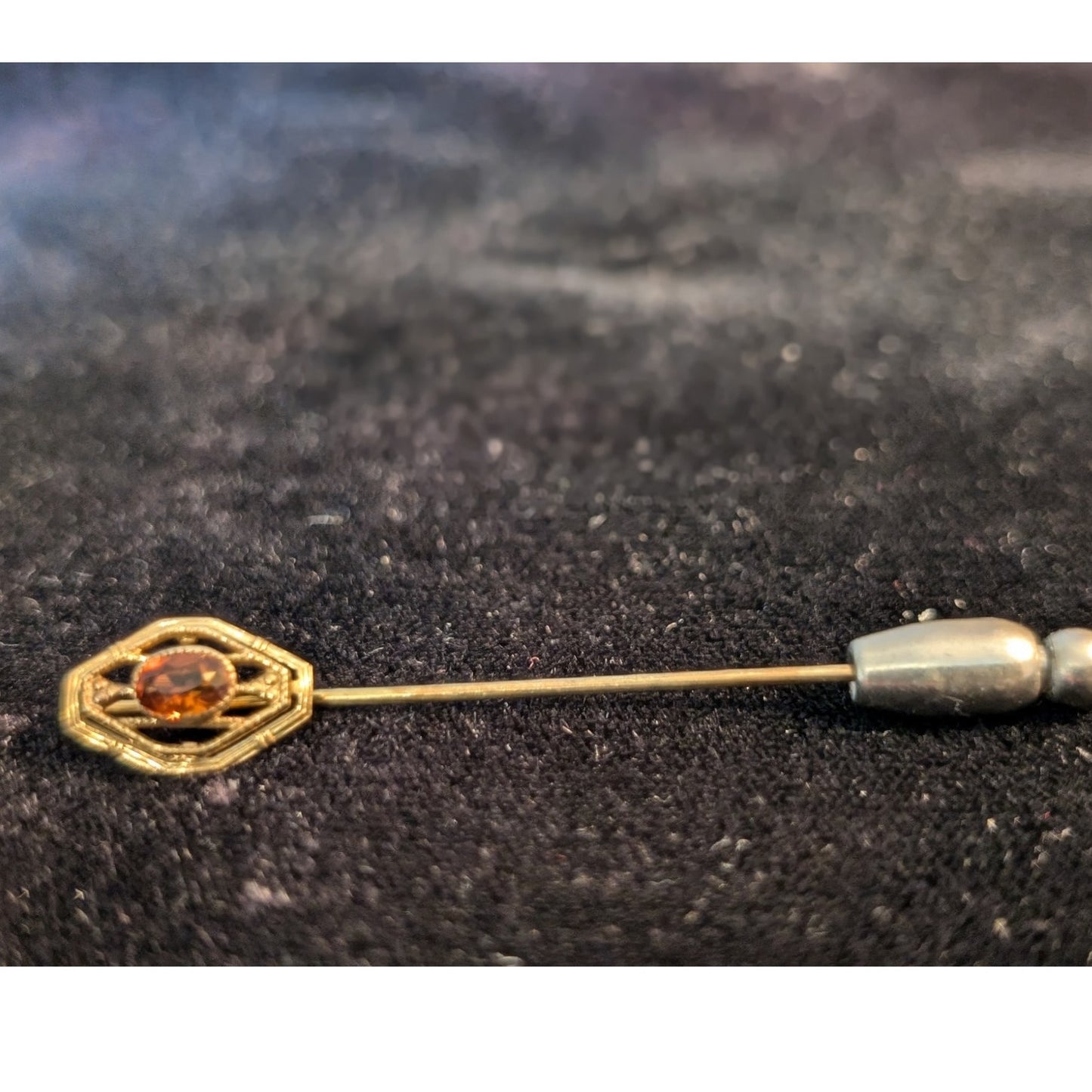 Antique 14K Yellow Gold Tourmaline or Citrine Stick Pin