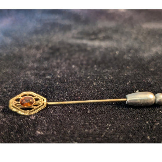Antique 14K Yellow Gold Tourmaline or Citrine Stick Pin