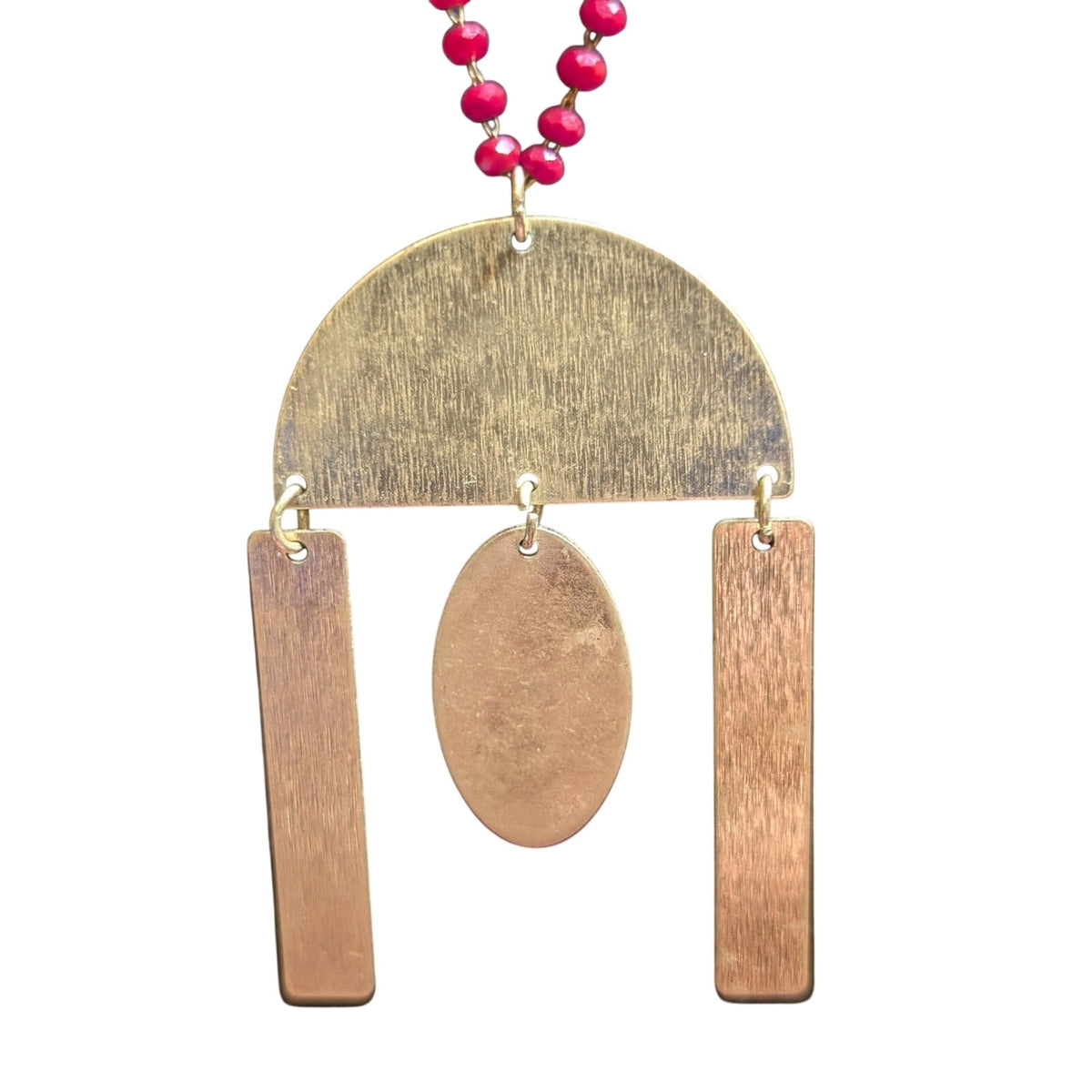 Jane Marie Red Crystal Beaded Chain Dangly Gold Tone Pendant 32"-35" Necklace
