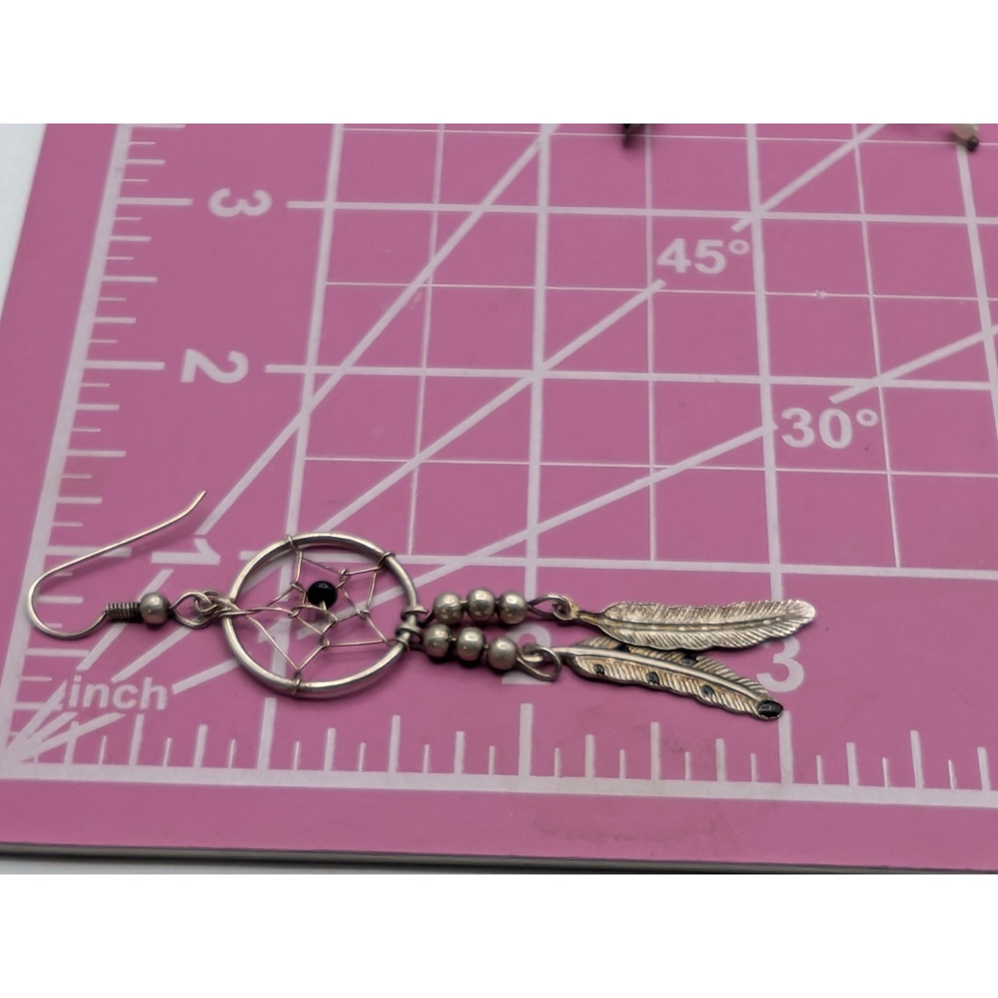 Silver Tone Dream Catcher Feather Dangle Hoop Earrings