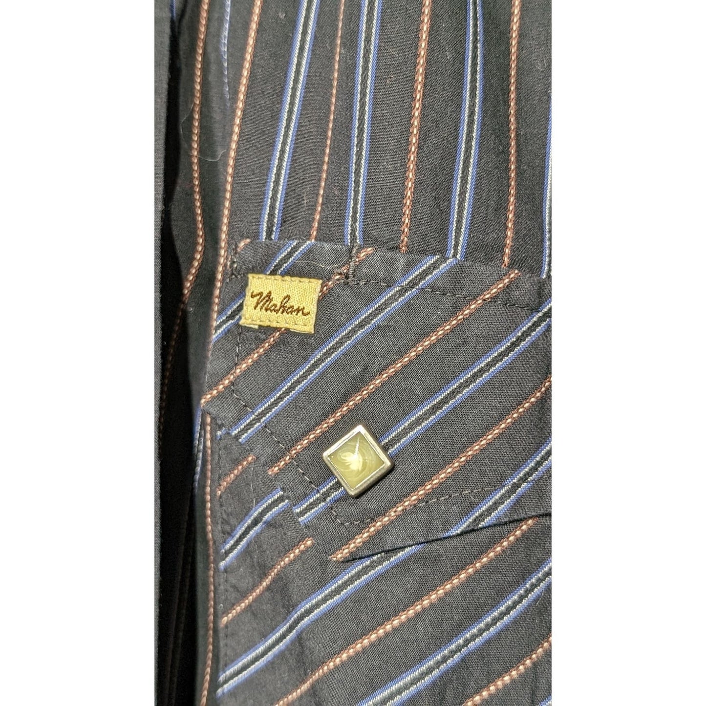 Vintage Larry Mahon Cowboy Collection Black Stripe Western Shirt Mens Sz XL