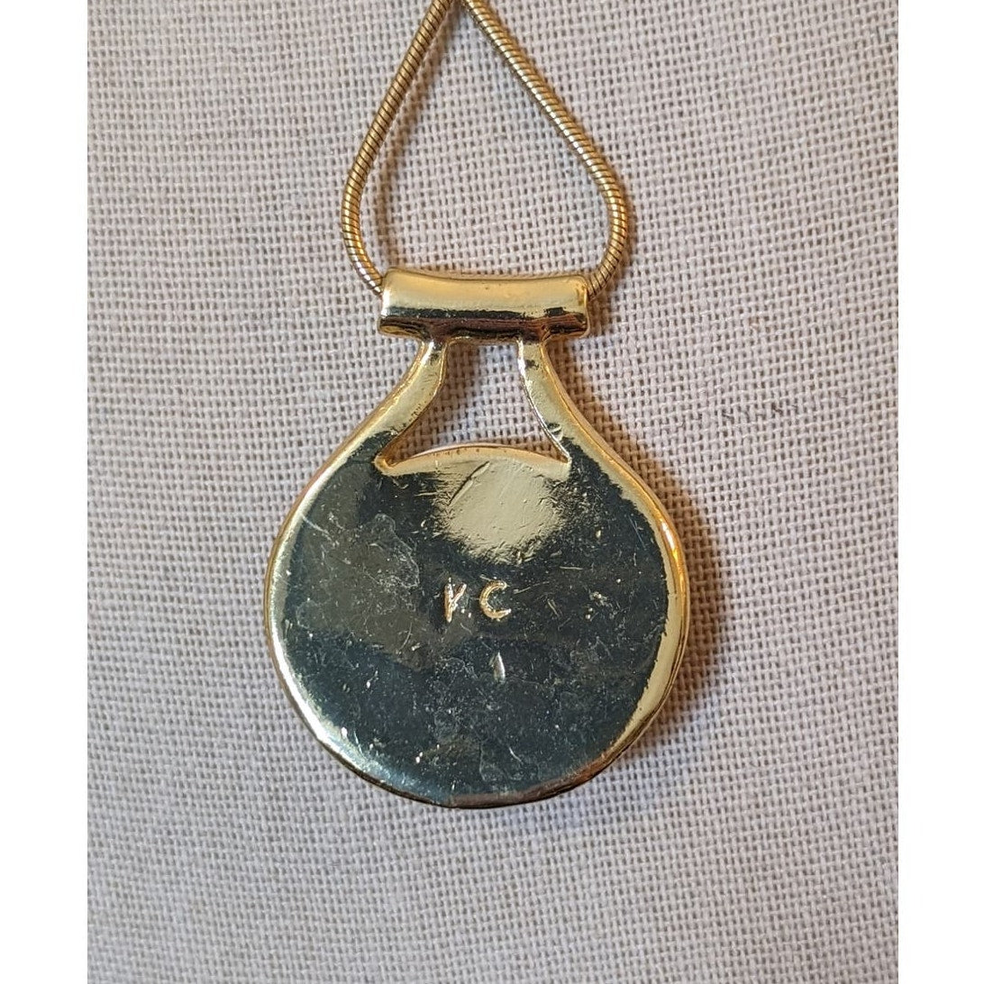 Vintage Kenneth Cole Cabochon Necklace Gold Tone Chain Signed
