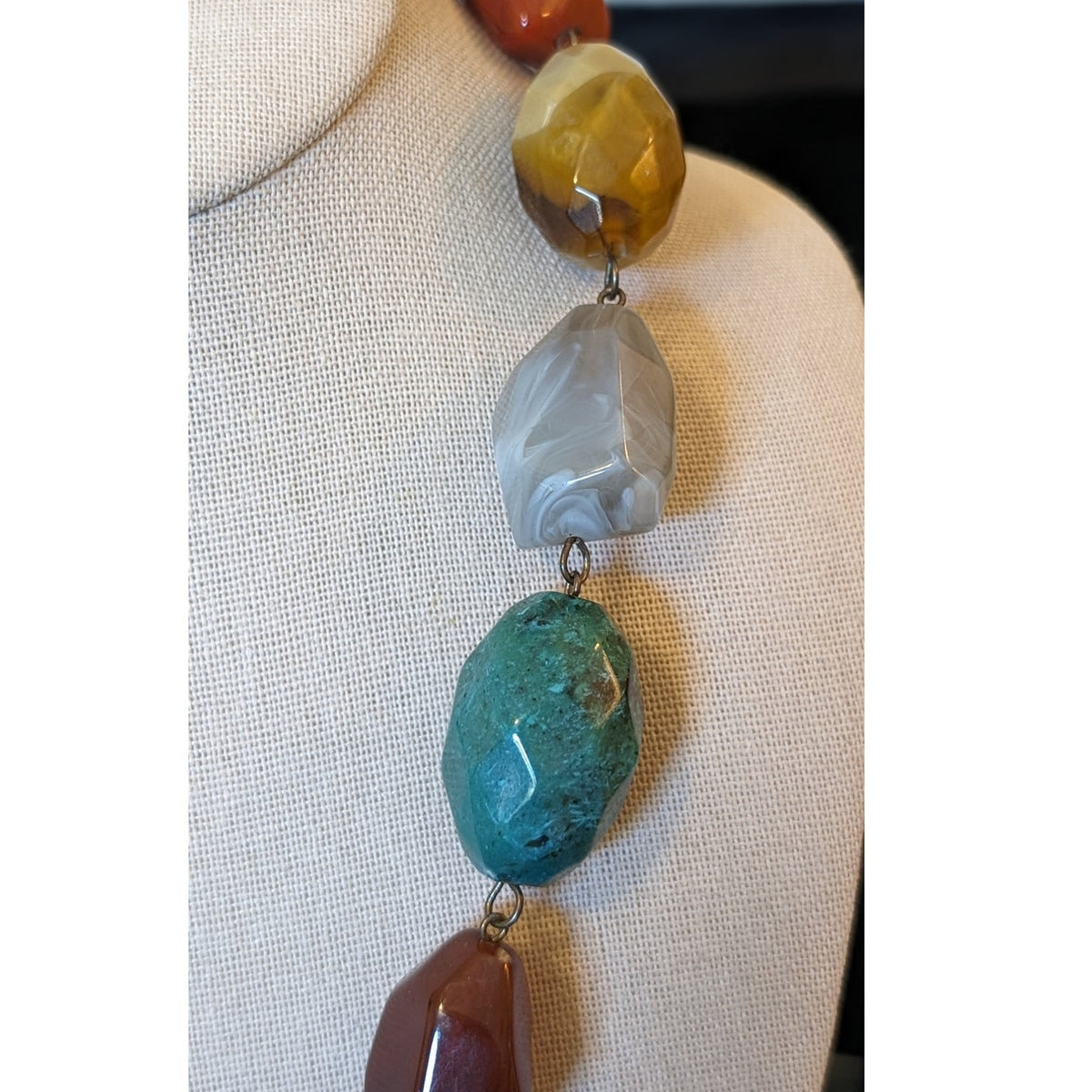 Chunky Multi-Color Multi-Shape Faceted Acrylic Bead Y-Drop Statement Necklace