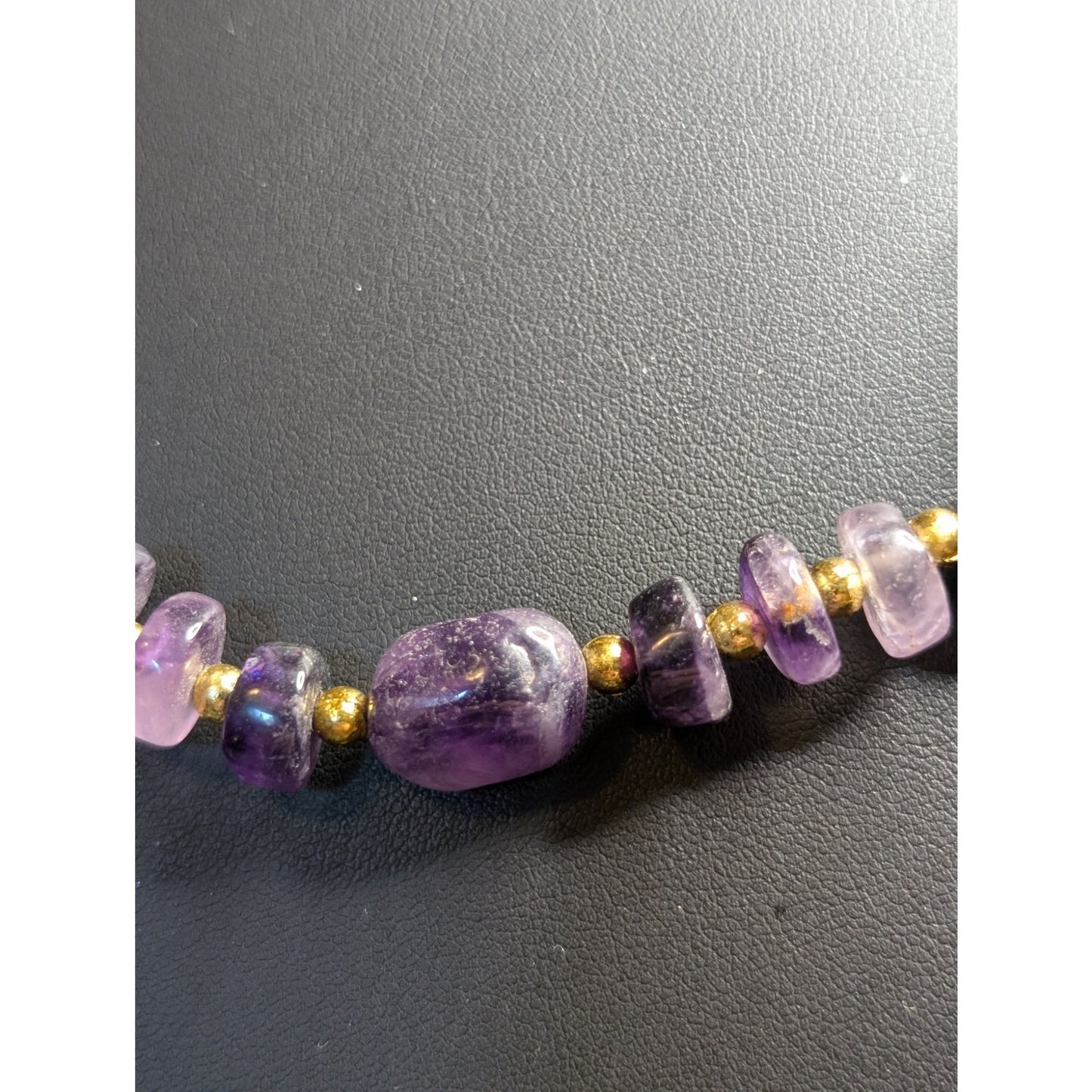 Vintage Amethyst & Topaz Stone & Gold Tone Round Bead Barrel Clasp Necklace