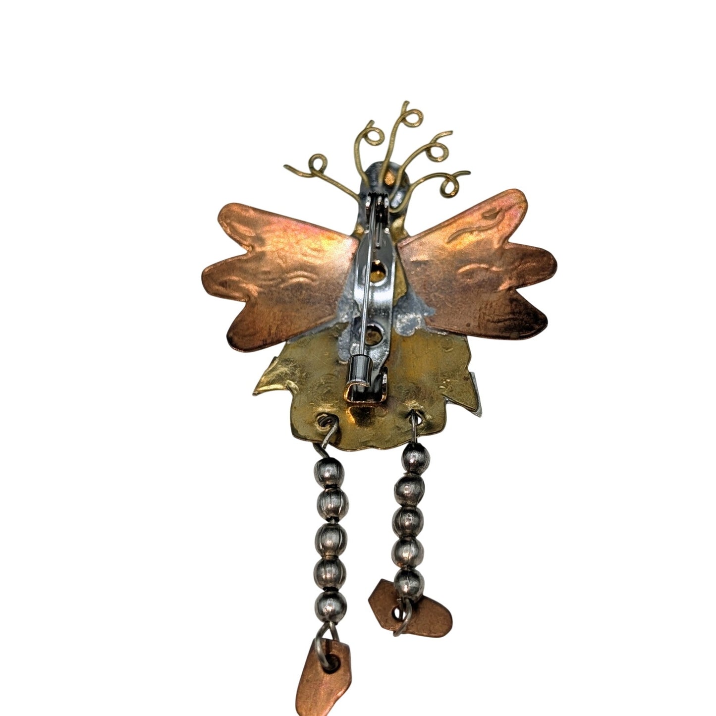 Tri-Color Metal Crazy Hair Folk Art Angel Pin W/ Dangling Legs