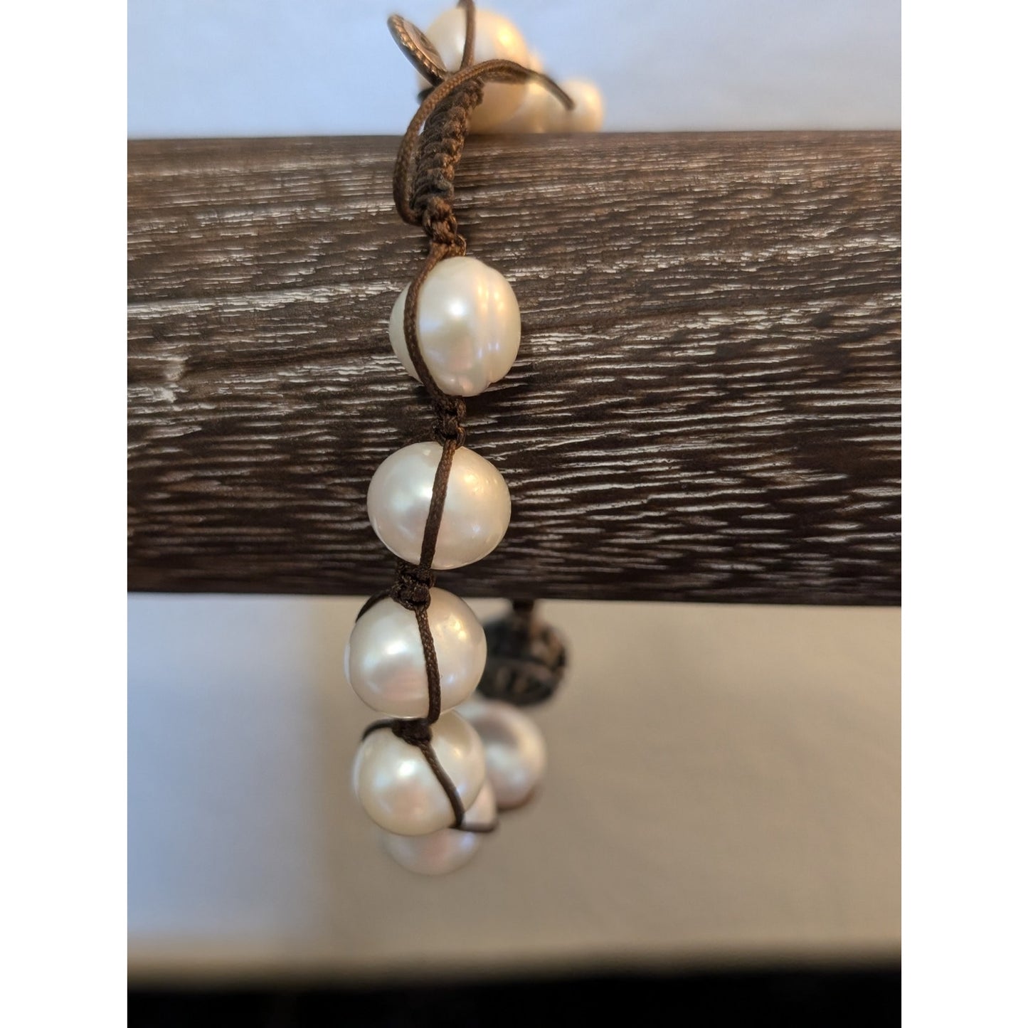 Silpada Pearl Sterling Silver Brown Cord Adjustable Bracelet