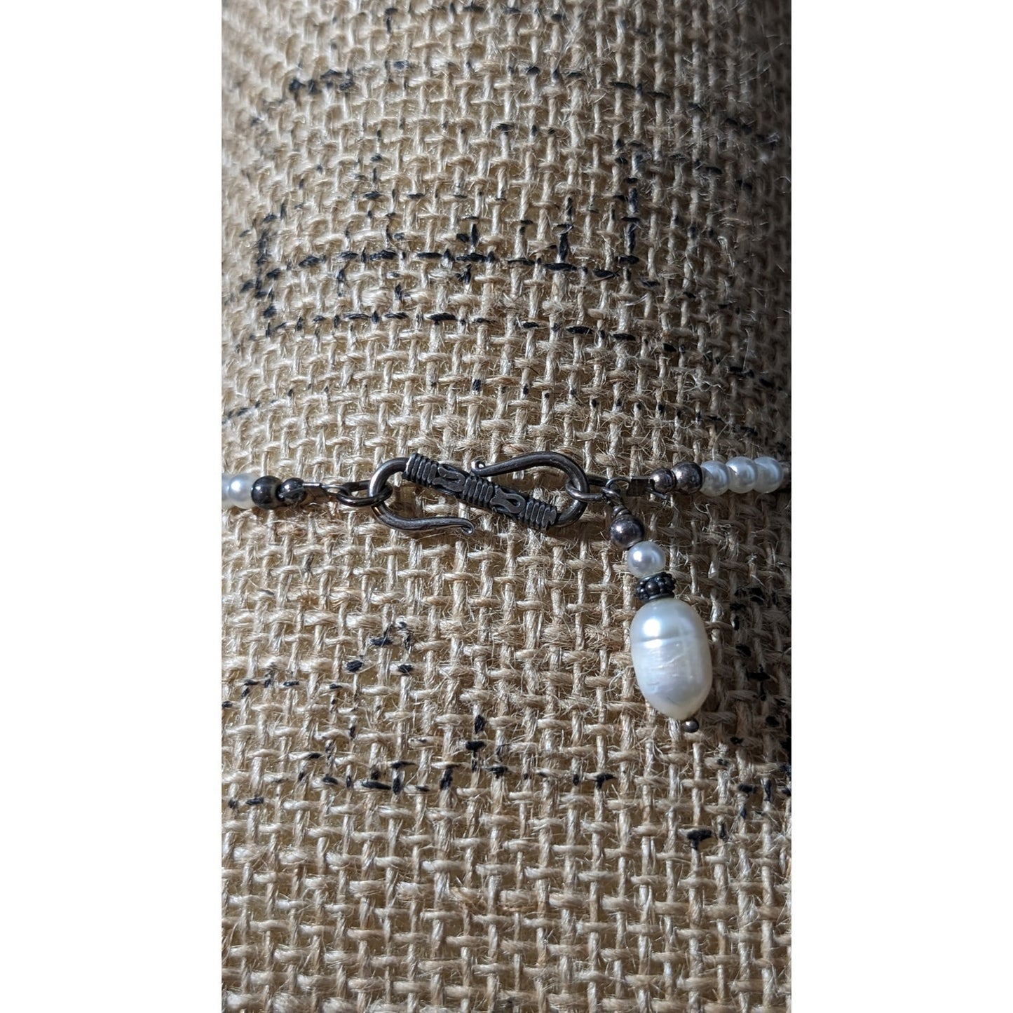 Vintage Freshwater Pearl 925 Sterling Silver Bali Bead Byzantine Hook Clasp