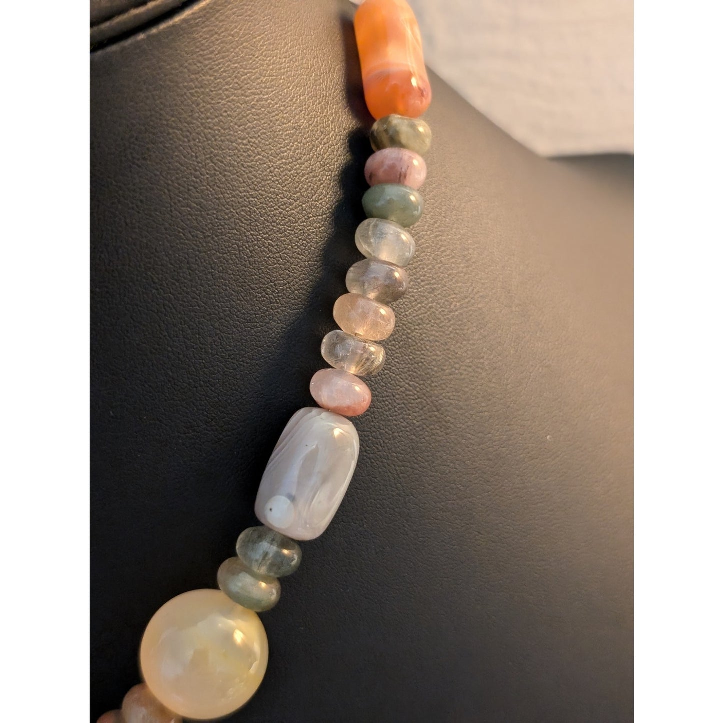 Earth Tones Agate Stone Bead Boho Tribal Bronze Charm Dangles Necklace