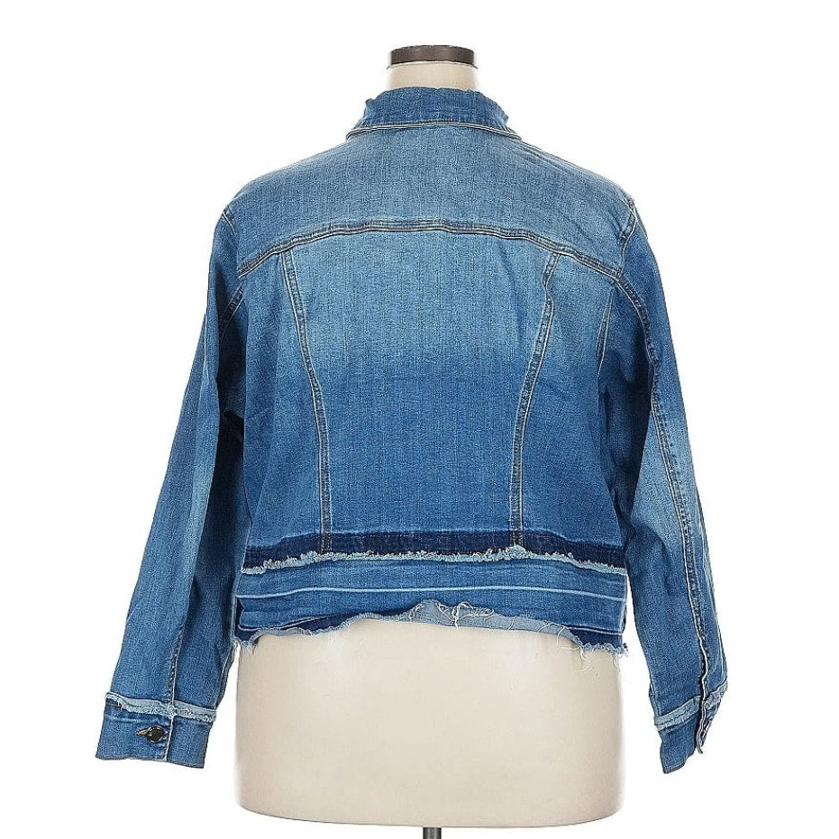Lane Bryant Distressed Frayed Edge Cotton Stretch Denim Jacket Womens Plus Sz 22