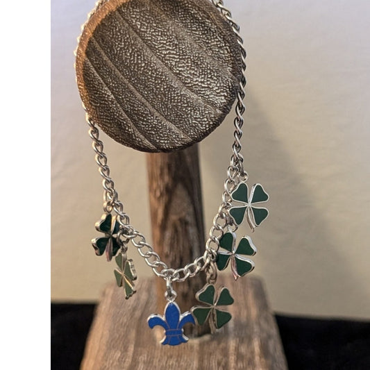 Vintage Sorority Green Enamel Clover Year Perfect Attendance Charm Bracelet