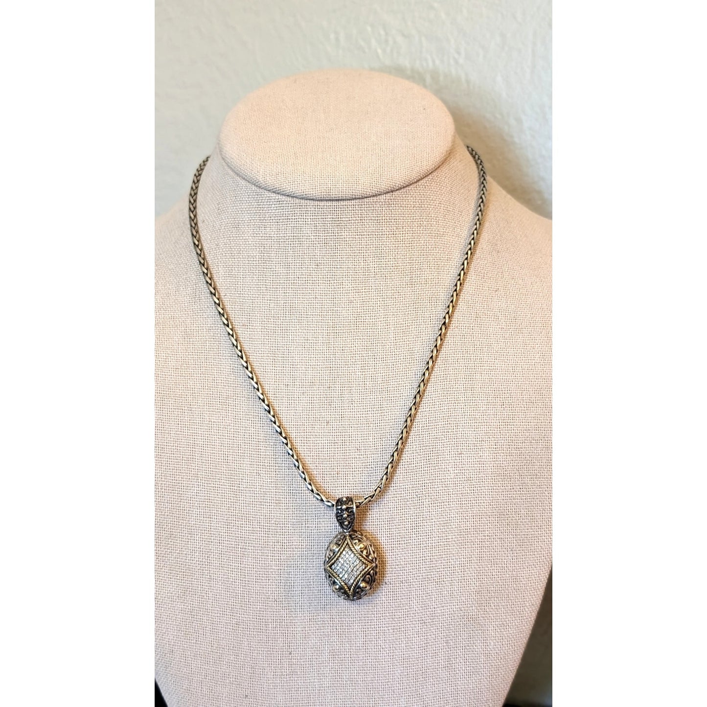 EFFY BH Balissima 18k Gold & Sterling Silver Diamond Pendant Toggle Necklace 18"