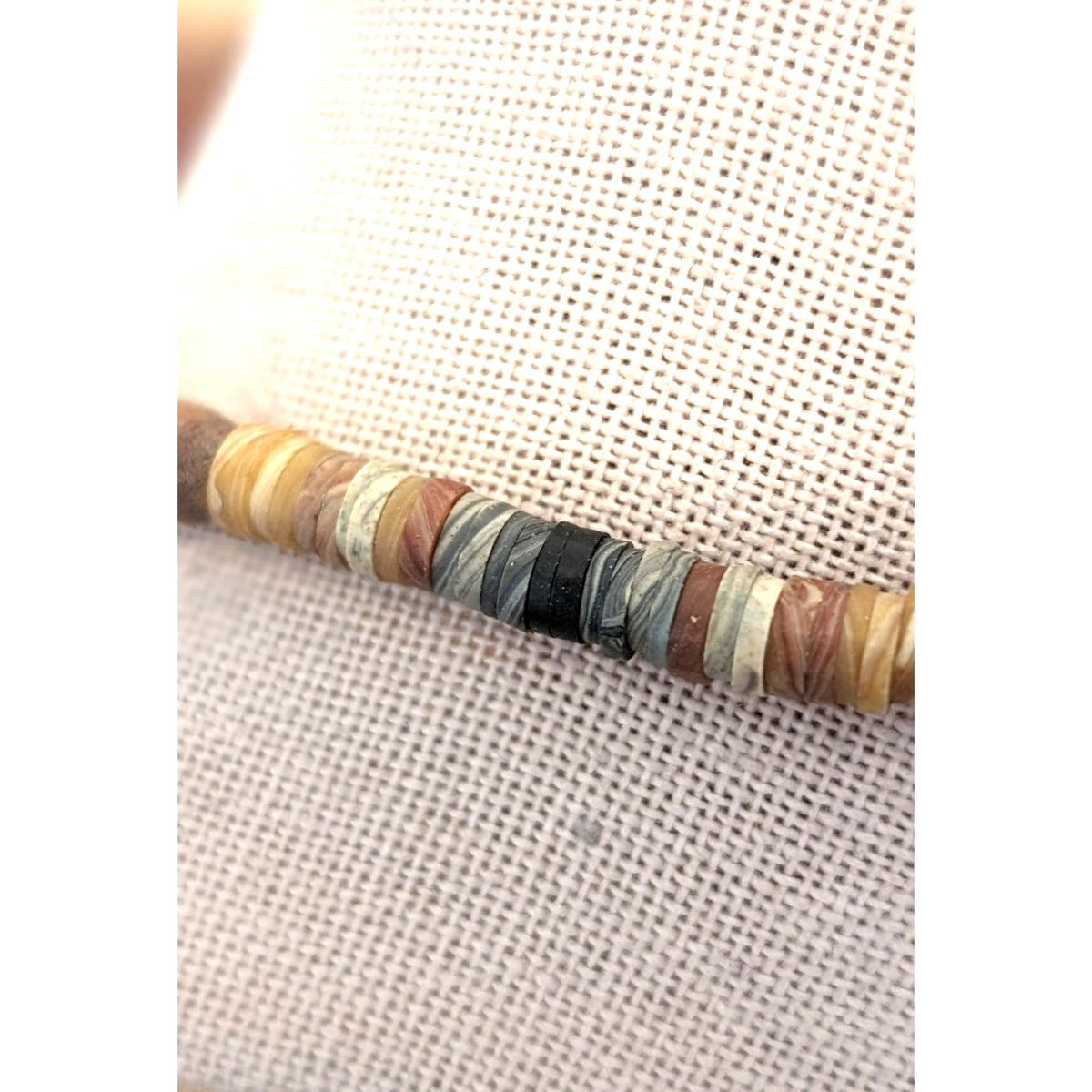 Neutral Gray Brown Tan Marbled Resin Heishi & Wood Bead 17.5" Necklace