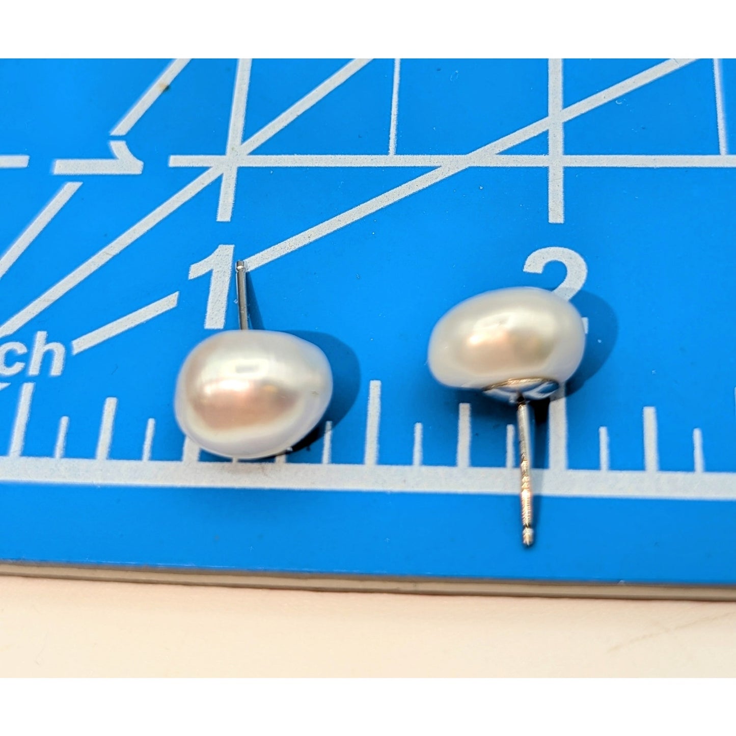 925 Sterling Silver White Freshwater 11mm Pearl Stud Earrings