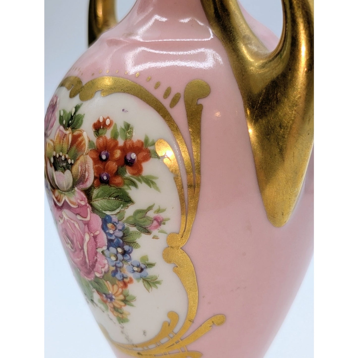 VTG/Antique Pink Gold Floral Pate de Limoges Couleuvre France Bud Vase