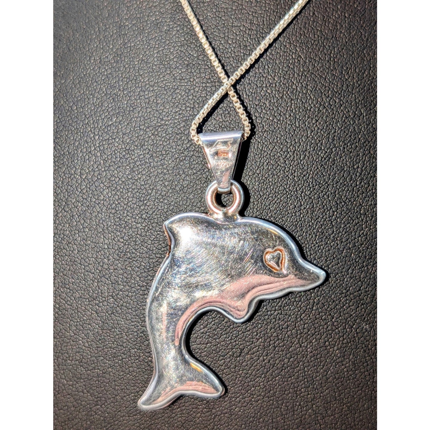 Rare VTG Signed Alunno and Stendardi 925 Sterling Large Dolphin Pendant Necklace