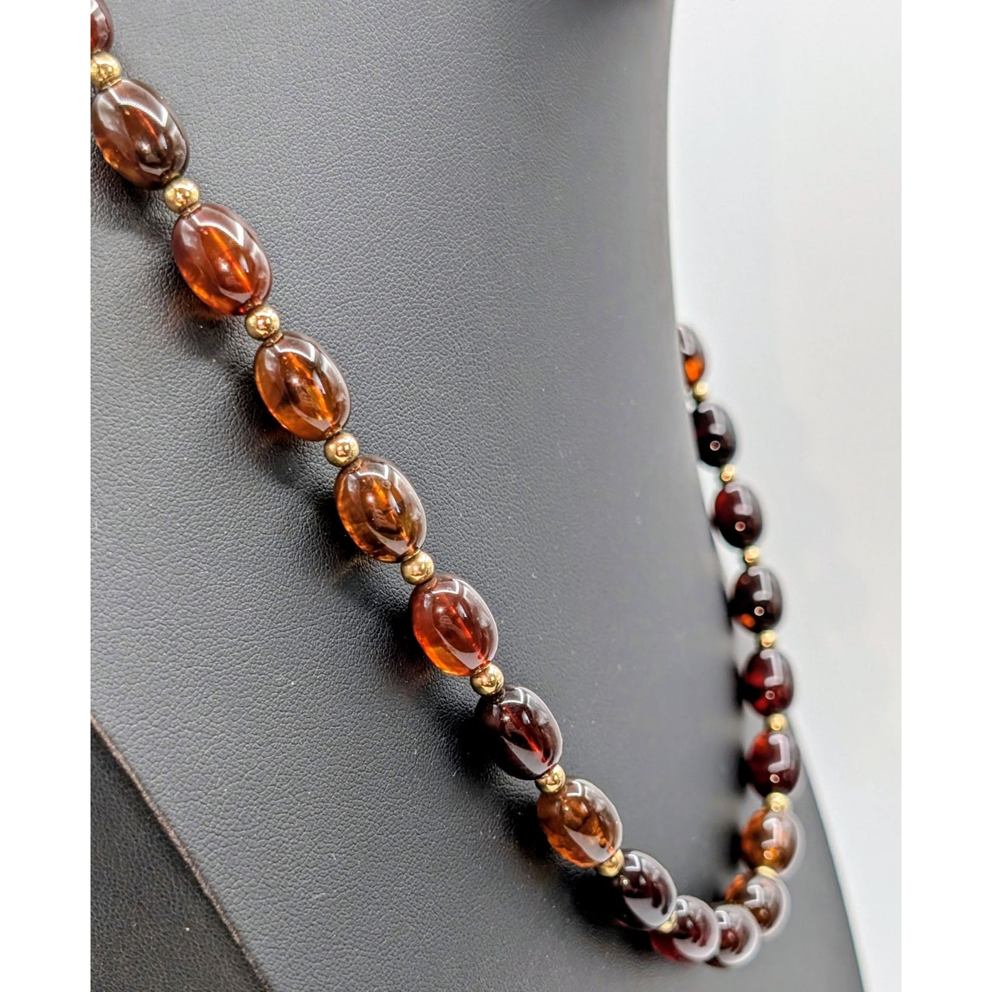 Vintage Rootbeer Acrylic & Gold Tone Spacer Bead 23.5" Necklace W/ Screw Clasp