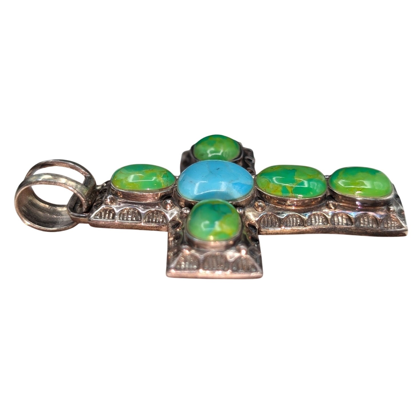 Vintage SX Southwestern Sterling Turquoise Cross 2.5" Pendant 20.70g