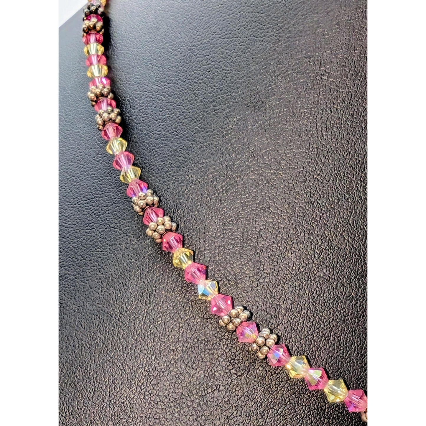 Elise Ryan 925 Sterling Silver Pink Clear Bicone Crystal Bead 18" Necklace