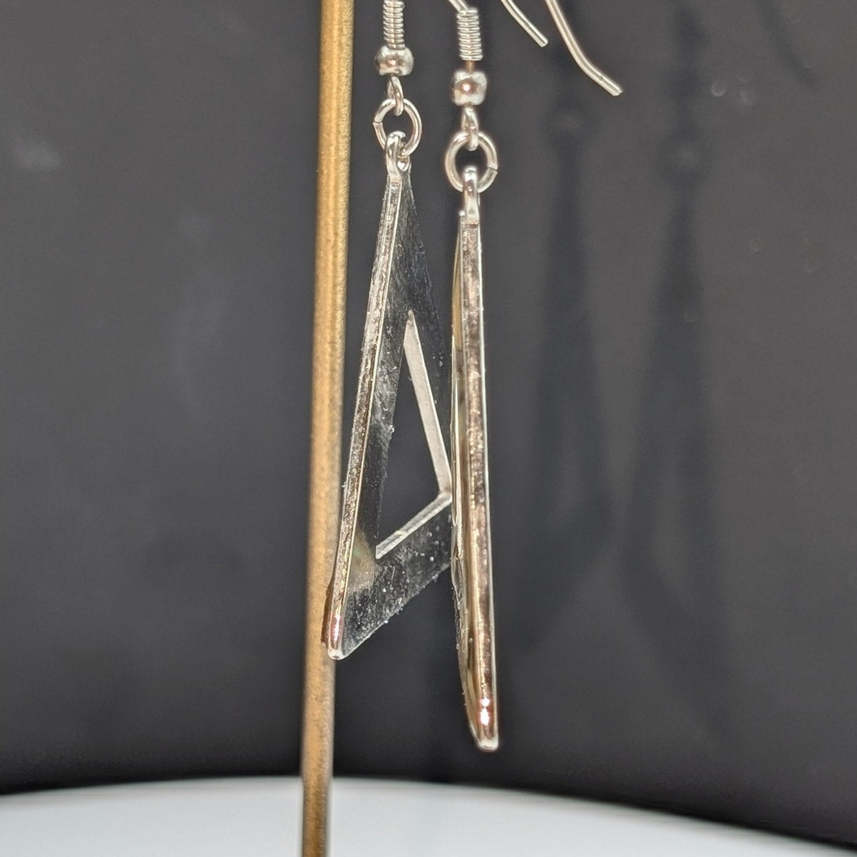 Silver Tone Abalone Shell Triangle Dangle Earrings