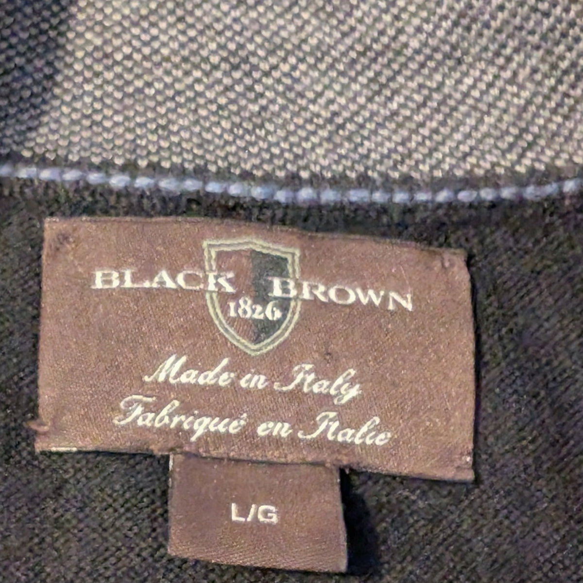 Black Brown Made in Italy 100% Extra Fine Merino Wool Quarter Zip Sweater Mens L