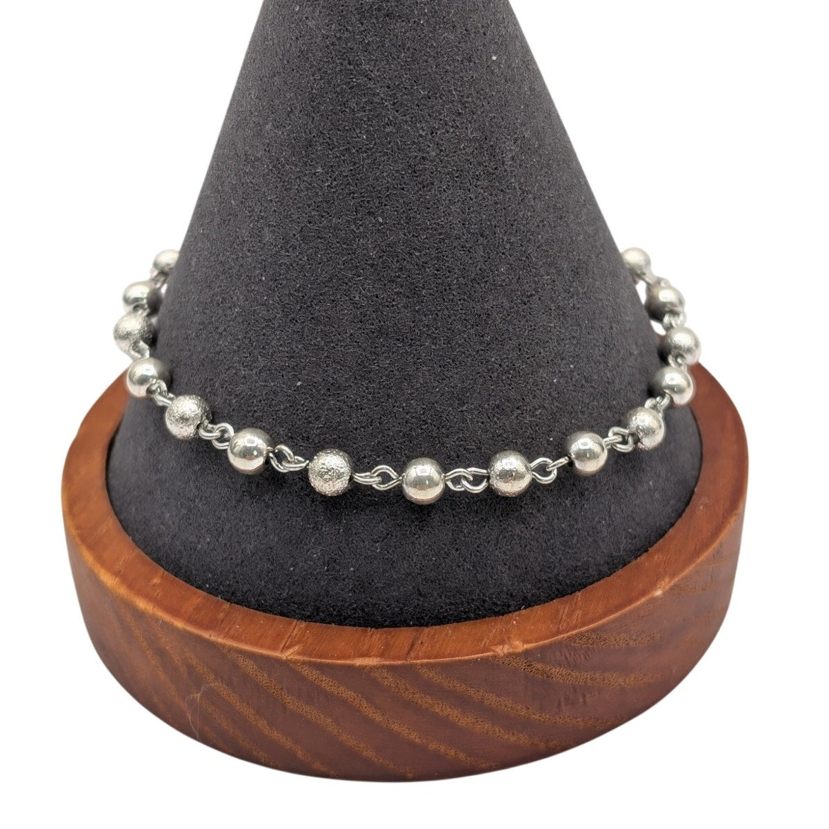 925 Sterling Silver Textured and Polished Bead Chain Bracelet