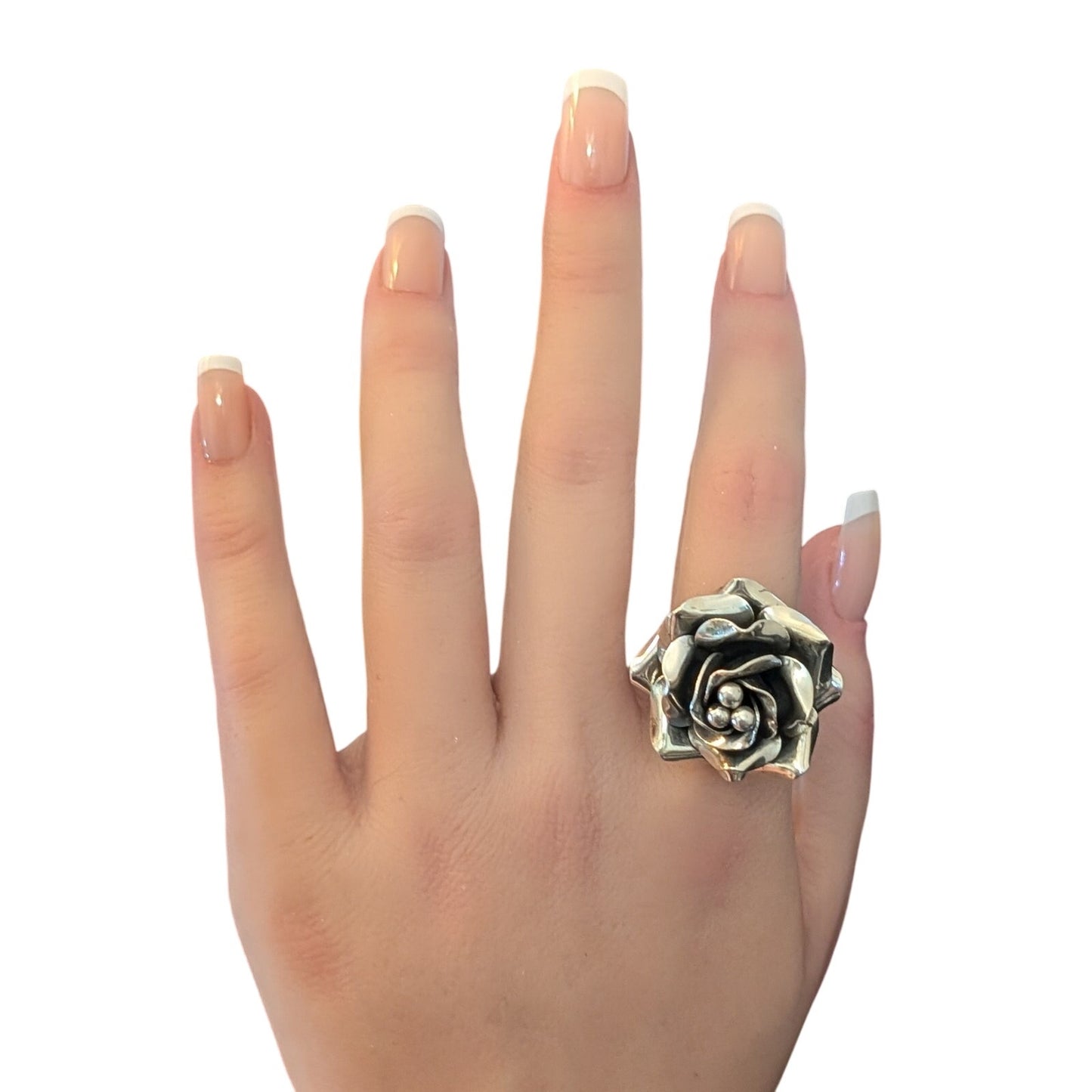 Vintage Mexico 925 Handmade Sterling Silver Large 3D Flower Adjustable Ring 12g