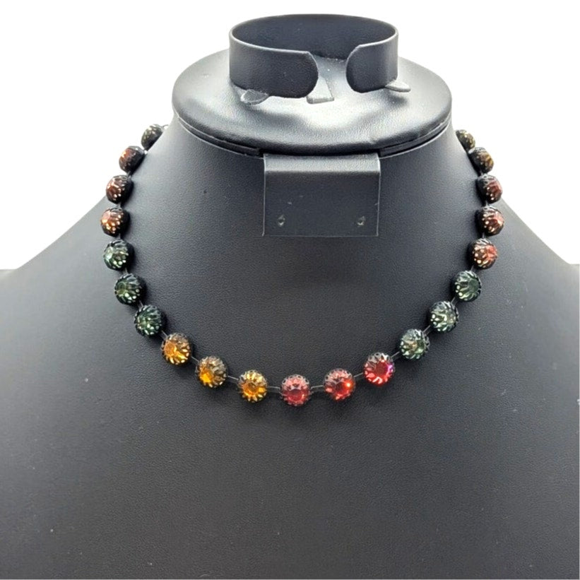 Zara Multi-Fall-Color Rhinestone Gunmetal Choker Necklace 12-15"