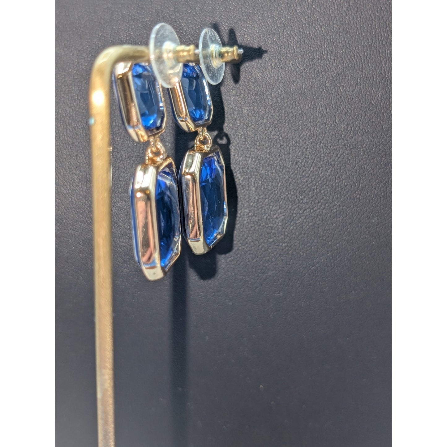 Blue Lagoon Glass Gold Tone Blue Enamel Drop Pierced Earrings