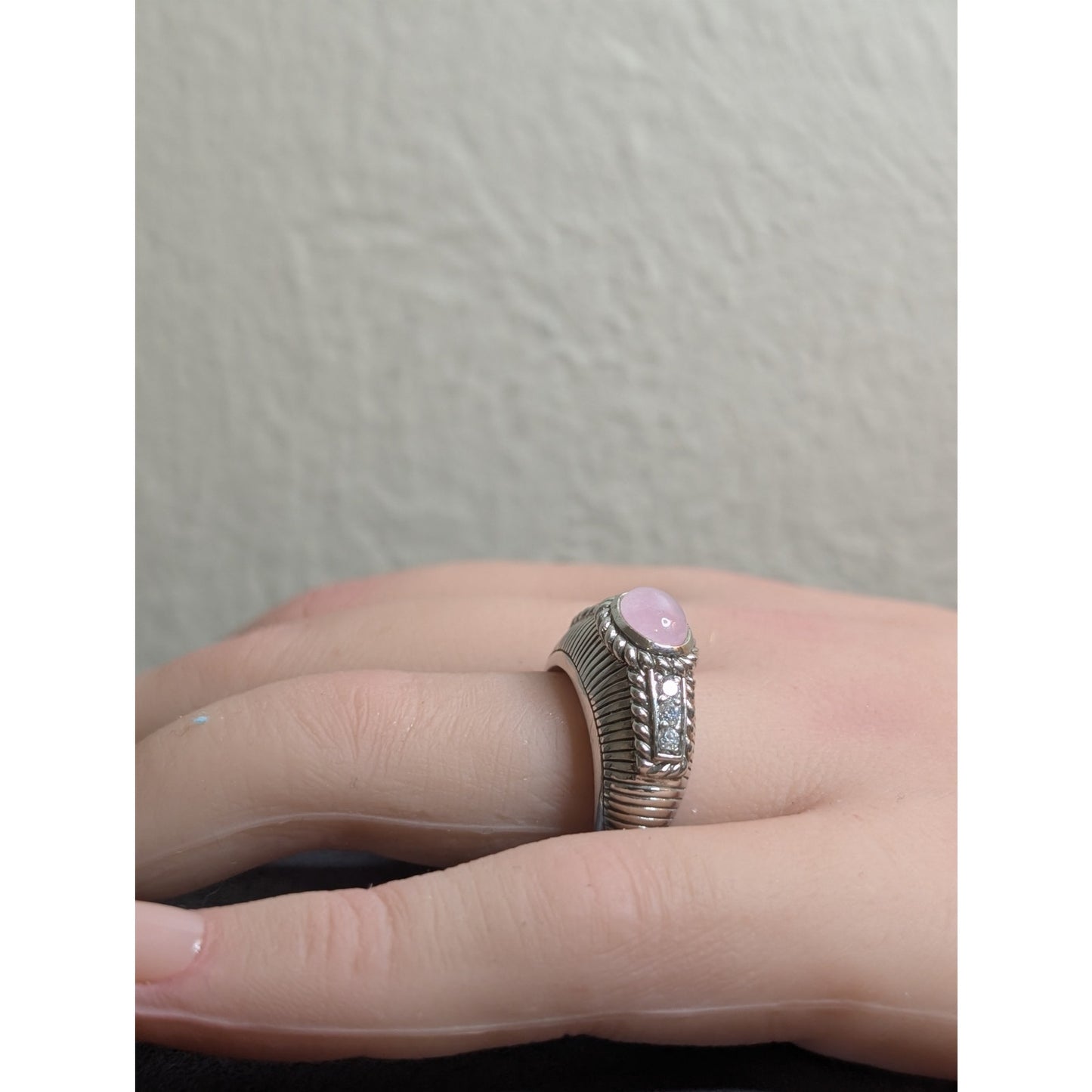 Judith Ripka Sterling Silver Pink Rose Quartz & Diamonique Ring Size 7.75