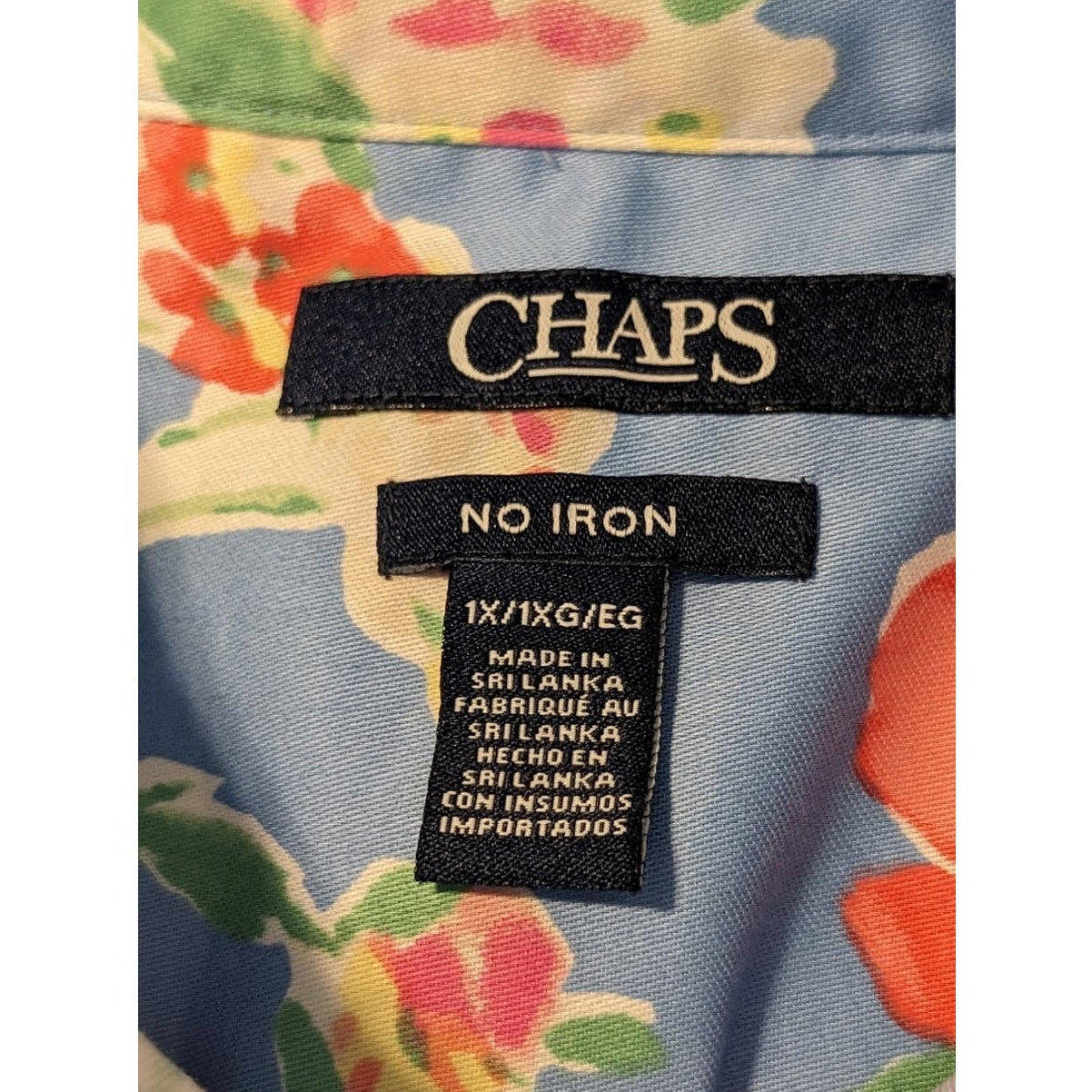 CHAPS No Iron 3/4 Sleeve Button Up Blue Floral Blouse NWOT Womens Sz 1X