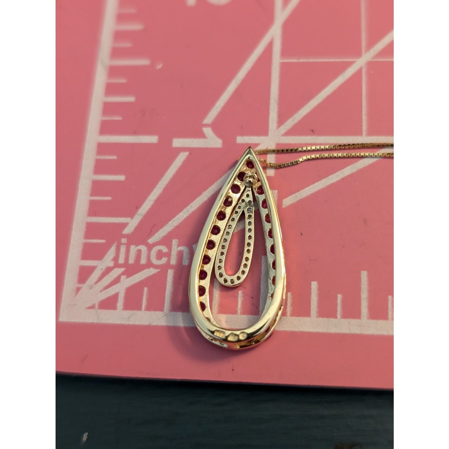 Estate Gorgeous Red Spinel Diamond 14k Yellow Gold Pendant Chain 18" Necklace