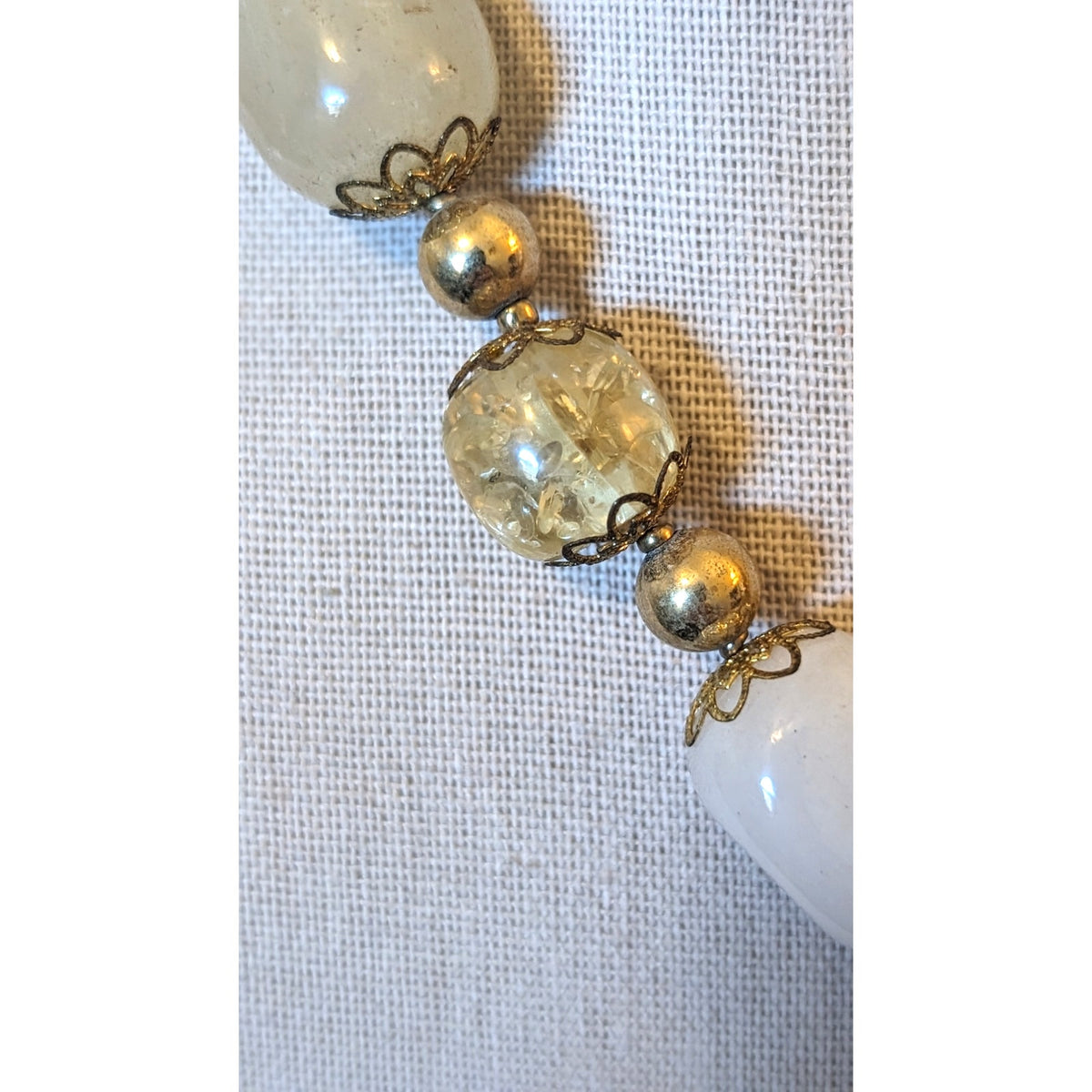 Vintage Gold Tone Glass Beaded Dangle 16" Necklace