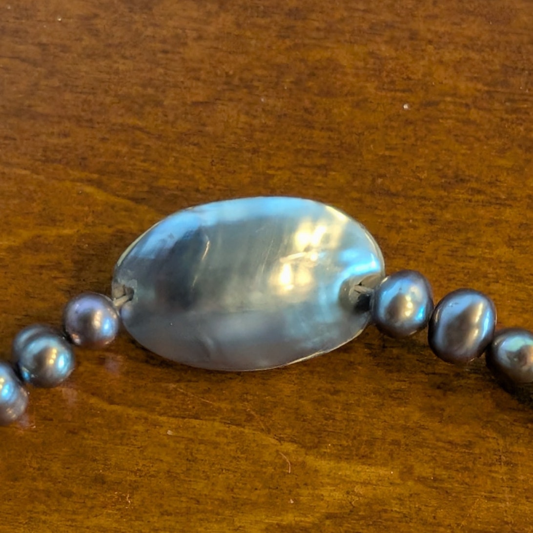 VTG 925 Sterling Silver Spring Ring Clasp 5MM Freshwater Peacock Pearl Necklace
