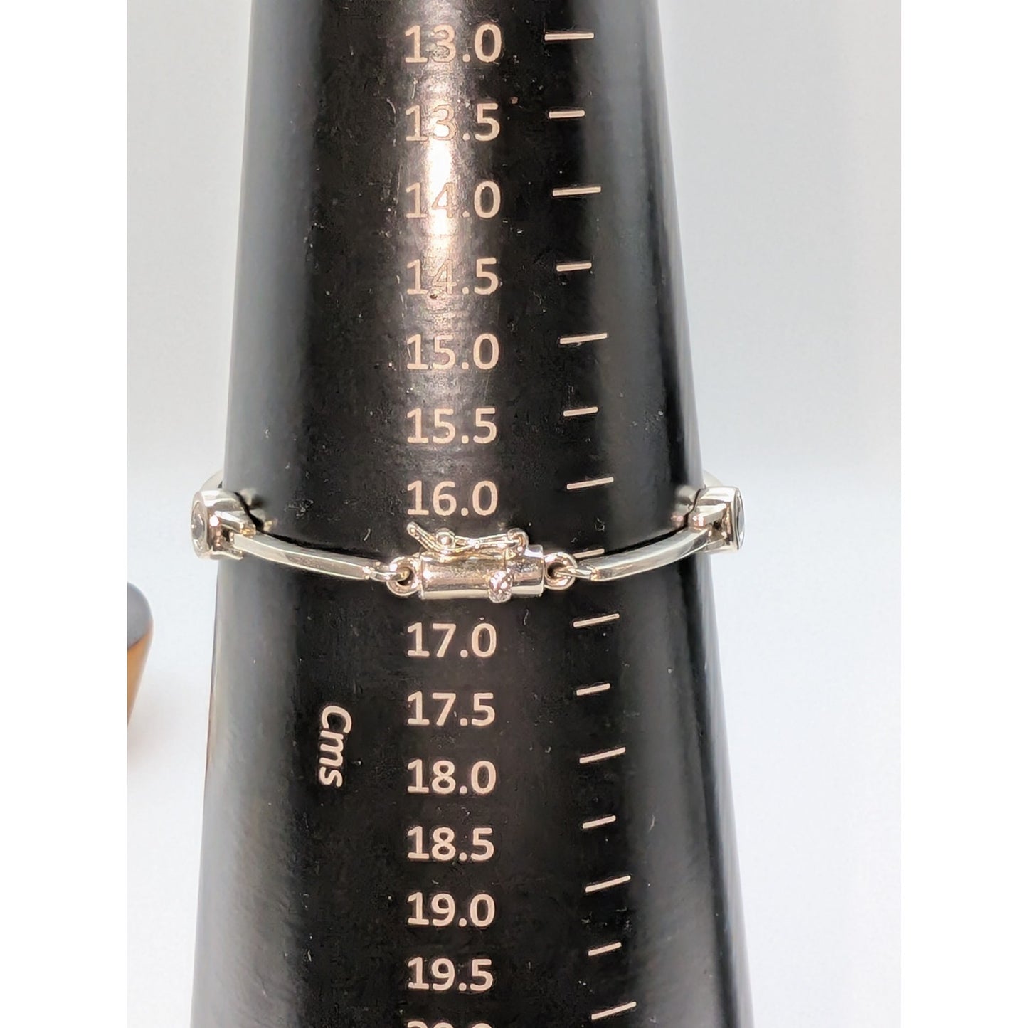VTG 925 Sterling Bezel Set CZ Bar Link Tennis 7" Slide In W/ Safety Bracelet