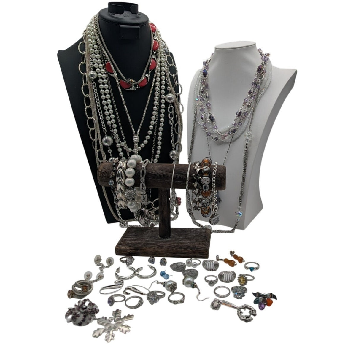 Reseller's Delight 47 Piece Silver Tone Vintage to Modern Costume Jewelry Lot