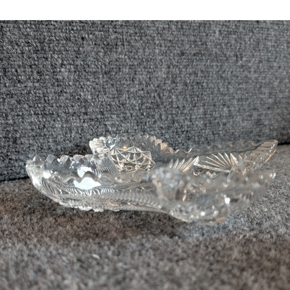 Set of 2 American Prescut Glass Fleur de Lis Candy Trinket Relish Dishes
