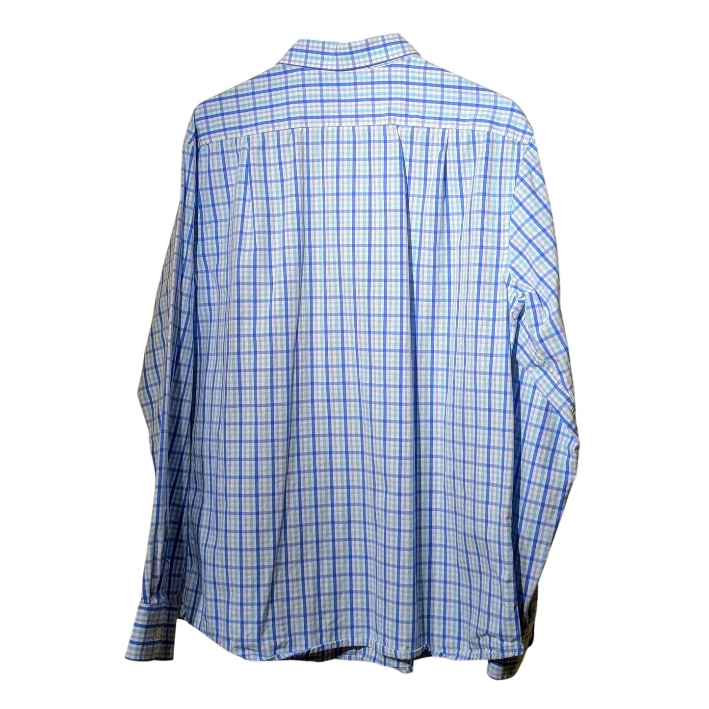 Izod Slim Fit Blue Green Plaid Cotton Button Down Long Sleeve Shirt Mens Sz XL