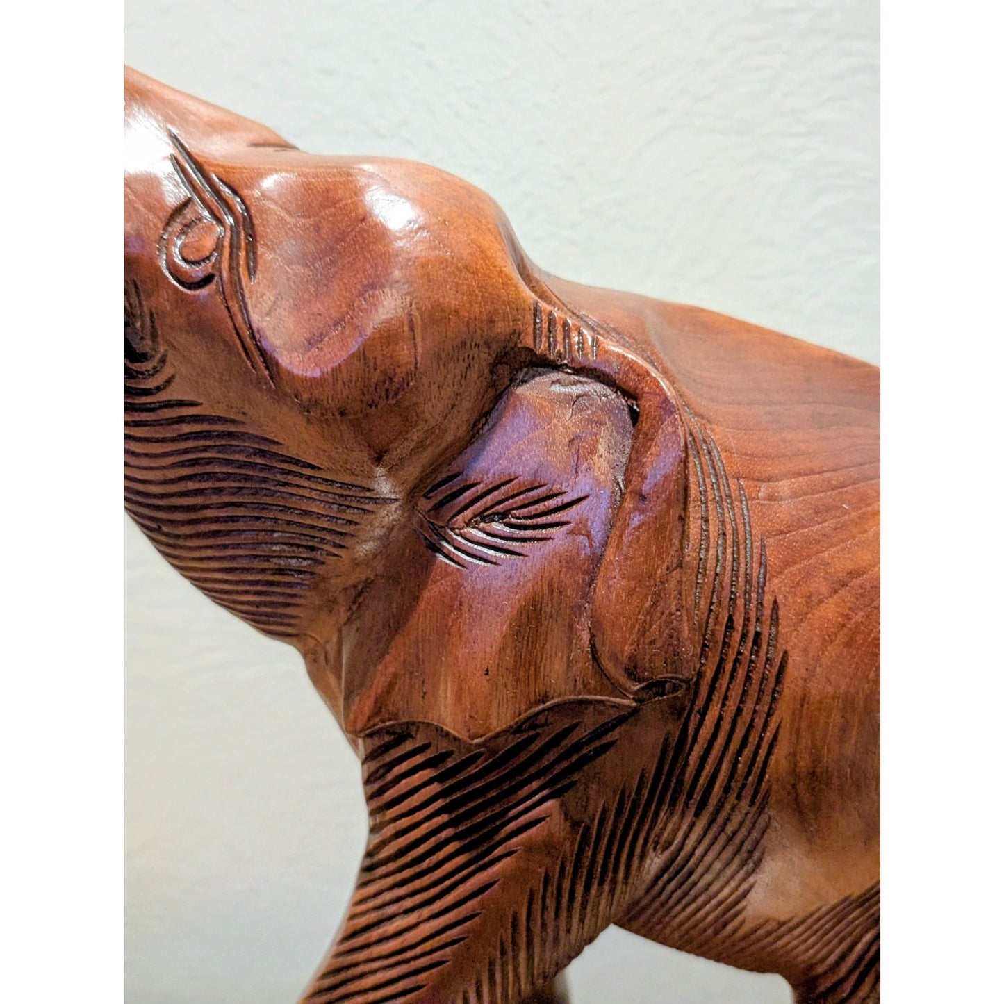 VTG Mid 20th Century Hand Carved Trunk Up Tusked Wooden Elephant Sculpture