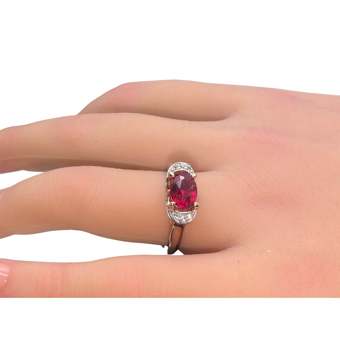 Eterno Rose Gold 925 Sterling Bella Luce Remy Cut Lab Ruby & White CZ Ring Sz 8