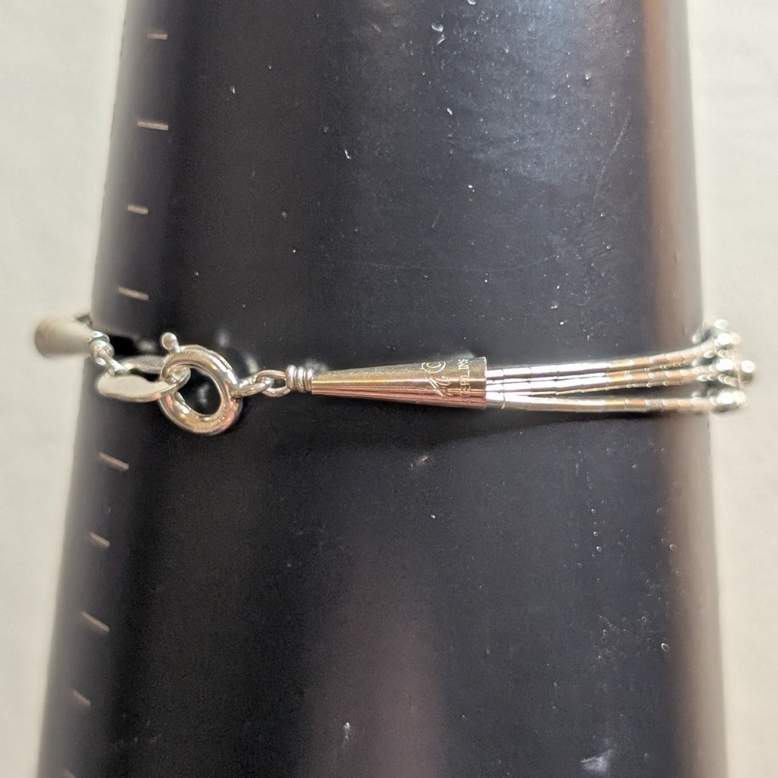 VTG Navajo Signed Turquoise Bead Three Strand Liquid Sterling Silver Bracelet